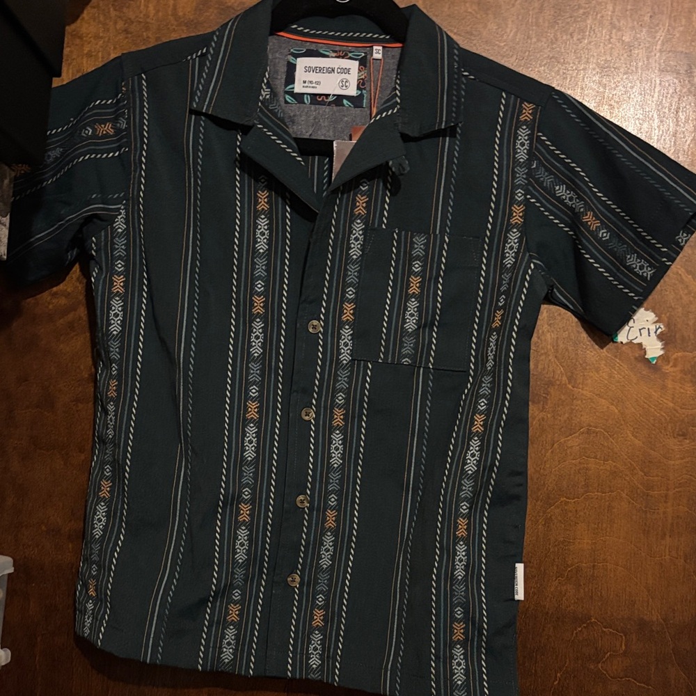 Embroidered Short-Sleeve Linen-Blend Button Shirt in Cream